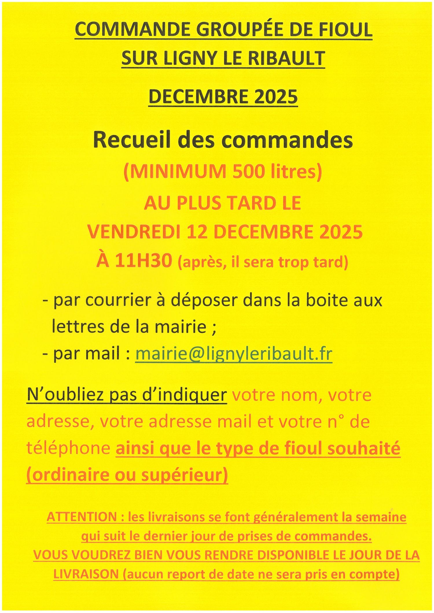 Commande fioul 12 25