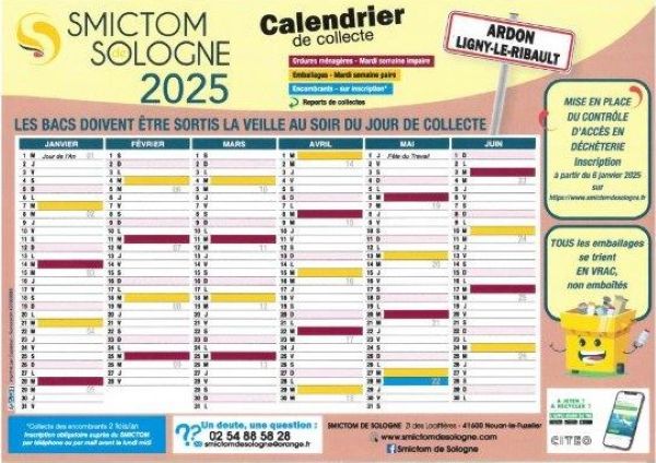 Calendrier collectes janvier juin 2025
