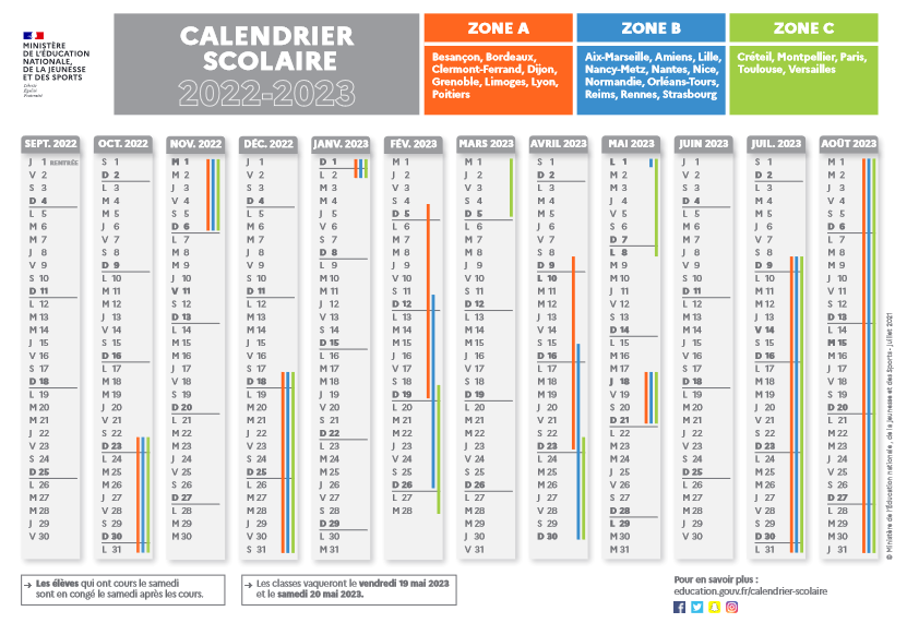 Calendrier scolaire 2022 2023