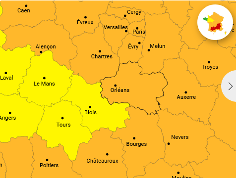 VIGILANCE METEO LOIRET 45 24 et 25 08 23