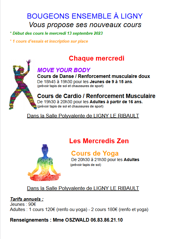 Affiche cours 2023 2024 avec tarifs 1