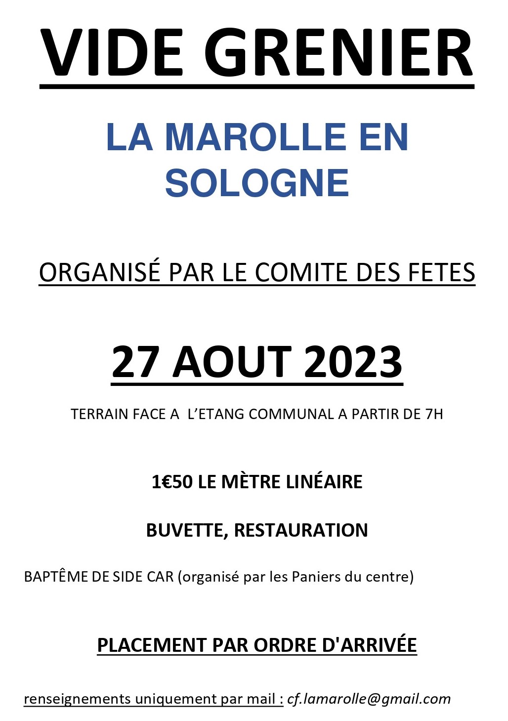 Vide grenier La Marolle 27 08 23